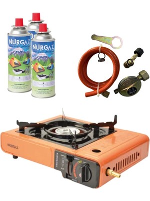 Nurgaz Tekli Portatif Ocak Tüp Girişli Turuncu+Dedantör SET+220GR 3 Adet