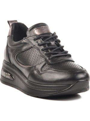 Ayakmod 2216654Y Z Siyah-Platin Hakiki Deri Kadın Günlük Ayakkabı