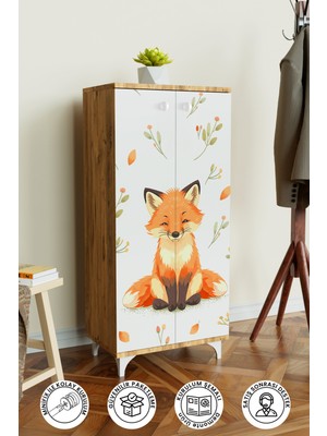 Foxie 3 Raflı Çocuk Odası Dolabı Çok Amaçlı Baskılı Oyuncak Dolabı