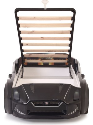 Ferramini Siyah Arabalı Yatak Kapıları Açılan Gtr Full Ledli Kumandalı ve Müzikli + Baza 90*190