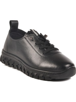 Siyah Hakiki Deri Anatomik Taban Kadın Günlük Ayakkabı 9050-26K Z