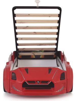 Ferramini Kırmızı Arabalı Yatak Kapıları Açılan Gtr Full Ledli Kumandalı ve Müzikli + Baza 90*190