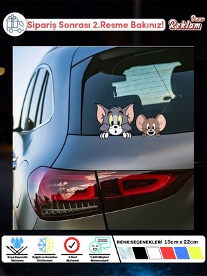 Tom & Jerry Karikatür Araç Sticker – Suya Dayanıklı Vinil Etiket (15X22 Cm)