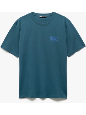 Kısa Kollu Pamuklu Regular Fit Bisiklet Yaka Slogan Baskılı Tişört