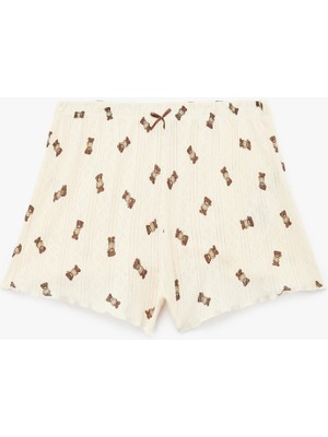 Fiyonklu Ayıcık Desenli Rahat Kalıp Mini Pamuklu Şort Pijama Altı