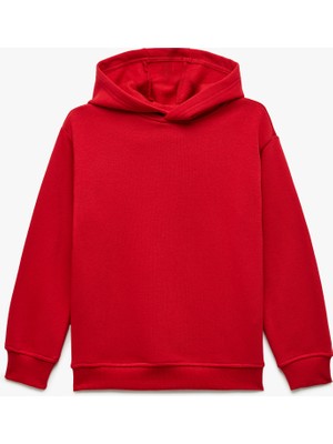 Oversize Şardonlu Uzun Kollu Basic Kapşonlu Sweatshirt