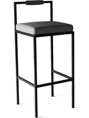 Hitit Dekorasyon Fact Siyah Metal Bar Sandalyesi Gri