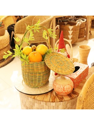 Mylamp Yeşil Kapaklı Rattan 20X16 Sepet
