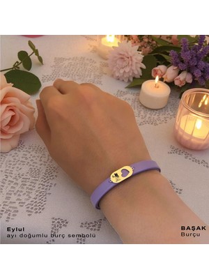 14 Ayar Altın Plakalı Başak Burçları Için Hakiki Mor Derili Kalp Motifli Hediye BILEKLIK-558BURÇ