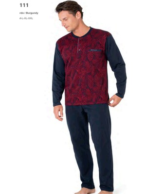 Pierre Cardin 6111 Erkek Uzun Kollu Yakası Düğmeli Pijama Takım-Bordo