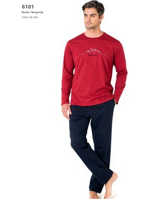 Pierre Cardin 6101 Erkek Uzun Kollu Bisiklet Yaka Pijama Takımı-Bordo