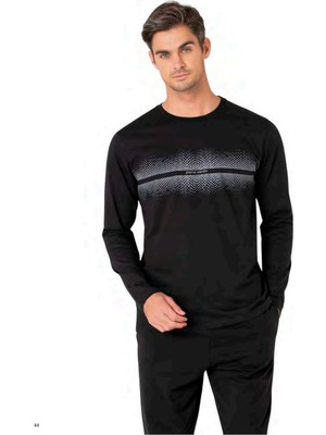 Pierre Cardin 6102 Erkek Uzun Kollu Bisiklet Yaka Pijama Takımı-Siyah