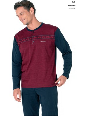 Pierre Cardin 6109 Erkek Uzun Kollu Yakası Düğmeli Pijama Takım-Bordo