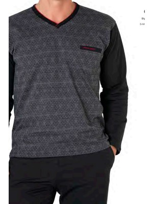 Pierre Cardin 6110 Erkek Kuzun Kollu V Yaka Pijama Takımı-Siyah