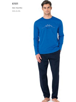 Pierre Cardin 6101 Erkek Uzun Kollu Bisiklet Yaka Pijama Takımı-Saks