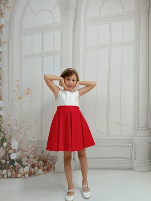 Ada Model Kırmızı Pileli 23 Nisan ,29 Ekim , Mezuniyet Elbise