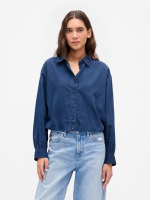 Gap Kadın Mavi Bubble Hem Gömlek