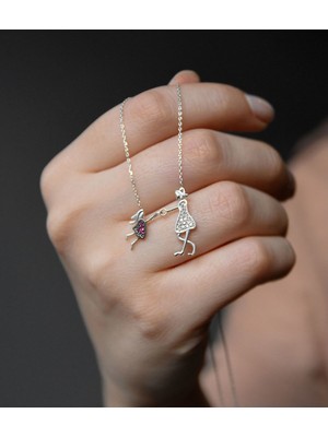 Papatya Silver 925 Ayar Kadın Anne ve Kız Çocuk Model Rodyum Kaplama Gümüş Kolye