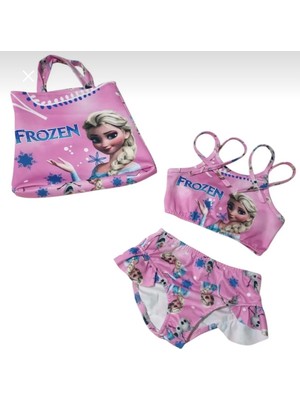 Arya Nisa Kids Kız Çocuk Çantalı Frozen Karakterli Pembe Bikini Takım