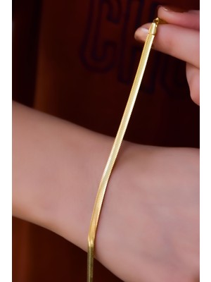 Papatya Silver 925 Ayar Gümüş Gold Kaplama Yassı Italyan Zinciri Bileklik