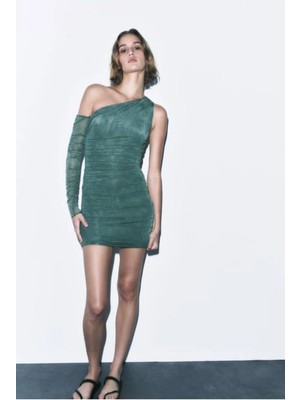 Allbucks Zara, Asimetrik Drapeli Organze Mini Elbise ABZRA0102