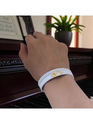 14 Ayar Altın Plakalı Atatürk Temalı Doğal Beyaz Derili Kalp Figürlü Hediye BILEKLIK-561SEMBOL