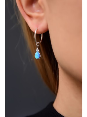 Papatya Silver 925 Ayar Gümüş Rodyum Kaplama Opal Taşlı Damla Halka Küpe