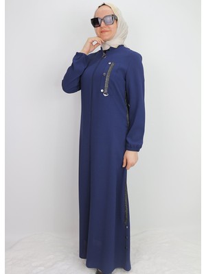 4055 Yakası Şerit Detalı Kol Ucu Lastikli Hakim Yaka Ferace Qys 4055 Ferace #23-01#