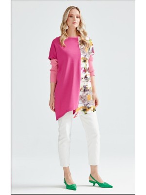 21210 Baskı Detaylı Asimetrik Rayon Tunik Qks Tunikk 21210 #23-10#