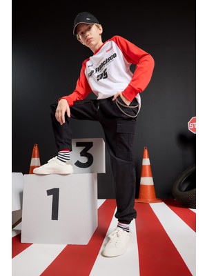 DeFacto Erkek Çocuk Bisiklet Yaka Baskılı Uzun Kollu Tişört F1961A825AU