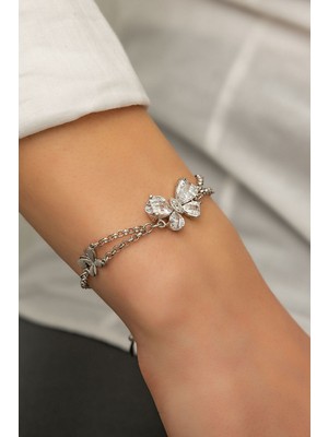 Papatya Silver 925 Ayar Taşlı Gümüş Kelebek Bileklik