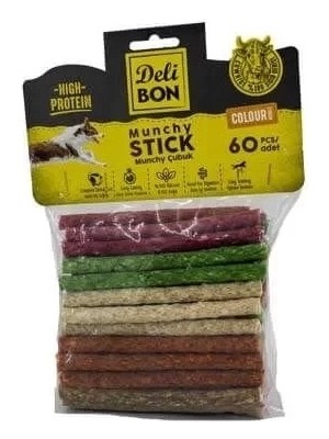 Delibon Munchy Renkli Orta Boy Deri Çubuk Köpek Ödülü 60 Adet