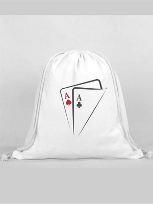 Iskambil Kağıdı Baskılı Sırt Çantası - Ip Büzgülü Spor Çanta