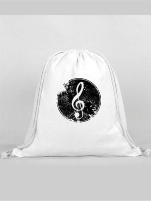 Müzik Baskılı Sırt Çantası - Ip Büzgülü Spor Çanta