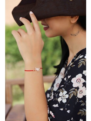 Papatya Silver Kırmızı İpli Yusufçuk Gümüş Bileklik