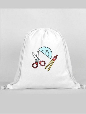 Makas Baskılı Sırt Çantası - Ip Büzgülü Spor Çanta