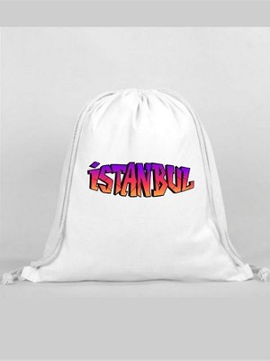 Istanbul Baskılı Sırt Çantası - Ip Büzgülü Spor Çanta