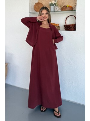 Ciela Kadın Askılı Bolero Maxi Bordo Elbise Takım – Yazlık Modal Rahatlık ve Zarif Şıklık