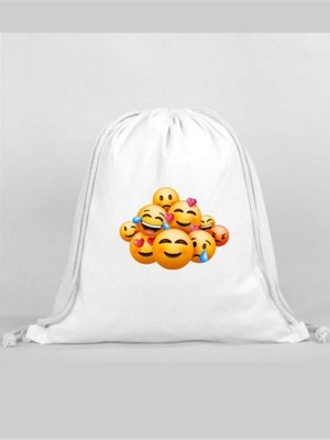 Emoji Baskılı Sırt Çantası - Ip Büzgülü Spor Çanta