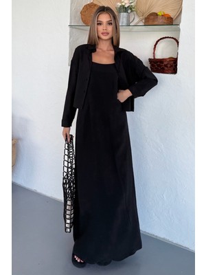 Ciela Kadın Askılı Bolero Maxi Siyah Elbise Takım – Yazlık Modal Rahatlık ve Zarif Şıklık