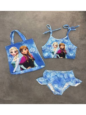 Arya Nisa Kids Kız Çocuk Çantalı Frozen Karakterli Mavi Bikini Takım