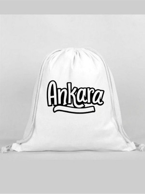 Ankara Baskılı Sırt Çantası - Ip Büzgülü Spor Çanta