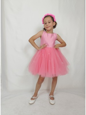 Kız Çocuk Ada Model Abiye Pembe Etek Incili Elbise
