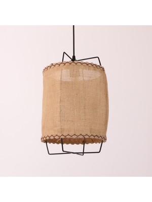 Mylamp Cappadocia Doğal Jut Siyah Barlı Avize 25X35 cm