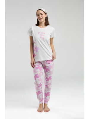 Roly Poly Dreams Are Meant To Fly Kadın Beyaz Kısa Kol Pijama Takım