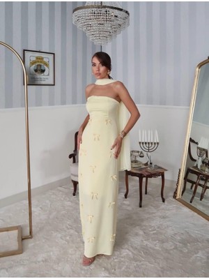 Nova Saten Şal Detay Uzun Elbise