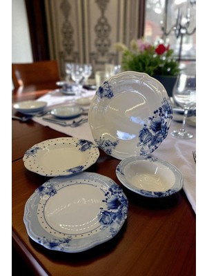 Rosabella 24 Parça Porselen Dijital Baskı 6 Kişilik Yemek Takımı Pembe