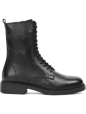 Kadın Siyah Fermuarlı Kalın Tabanlı Deri Postal Bot