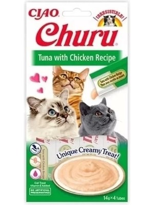 Inaba Ciao Churu Cream Ton Balıklı ve Tavuklu Sıvı Kedi Ödül Maması 14 gr 4 Adet