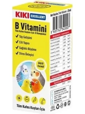 Butik Kiki Excellent Kuşlar İçin B Vitamini Sıvı Damla 25 ml Tüy Gelişimi ve Stres Önleyici Formül